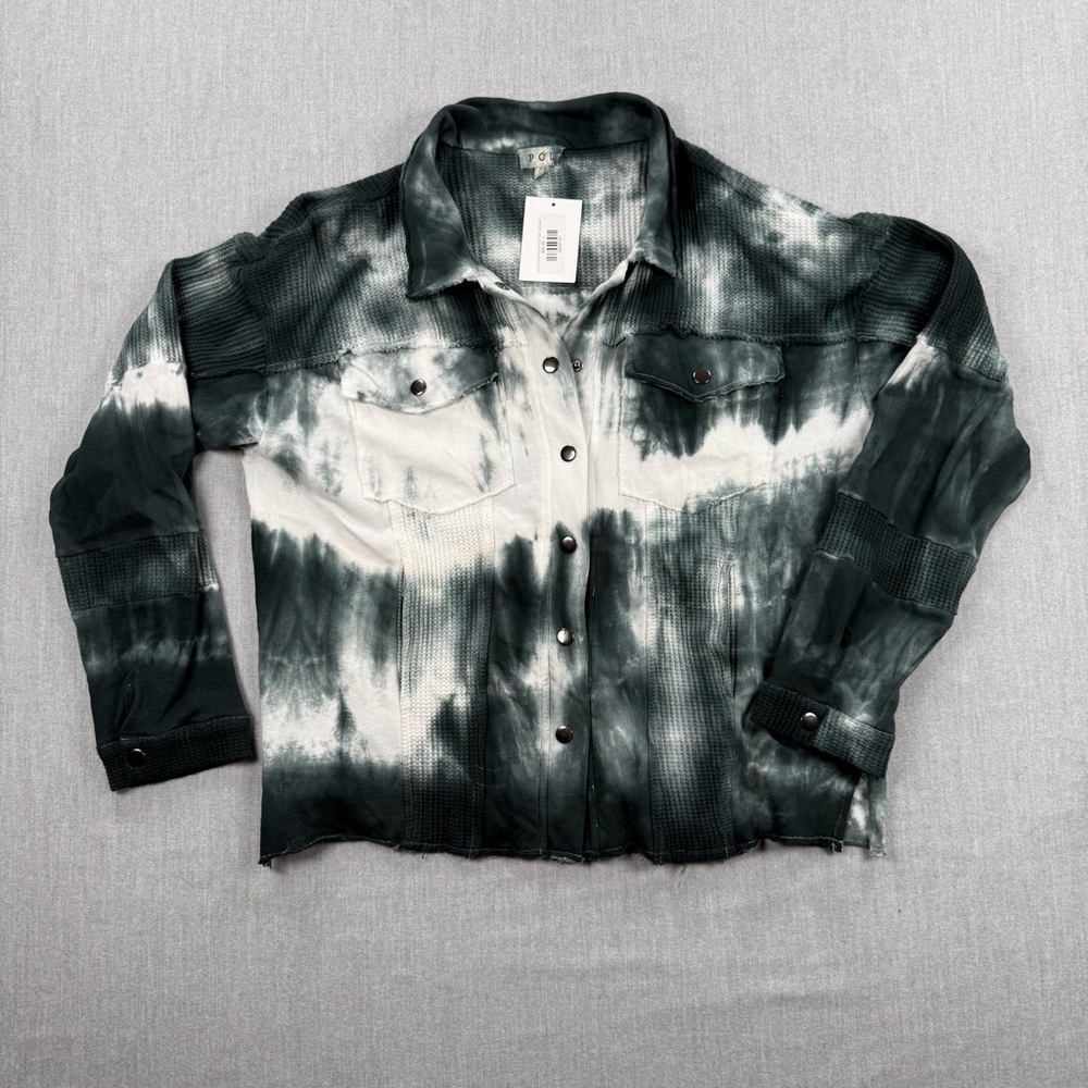 POL Out of This World Galaxy Black Splash Tie Dye Waffle Knit Jacket‎ FKJ3 Large